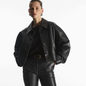 Oversized Cropped Leather 90s Jacket COS